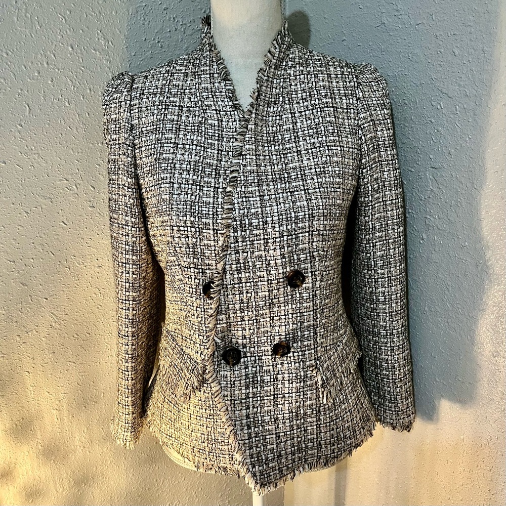 NWT Ann Taylor Black, Pink, White Tweed Blazer